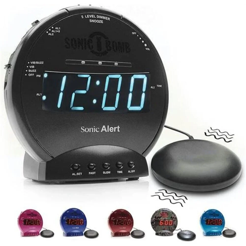 Extra Loud Alarm Clock with Bed Shaker Vibrating Sonic Bomb Heavy Sleepers